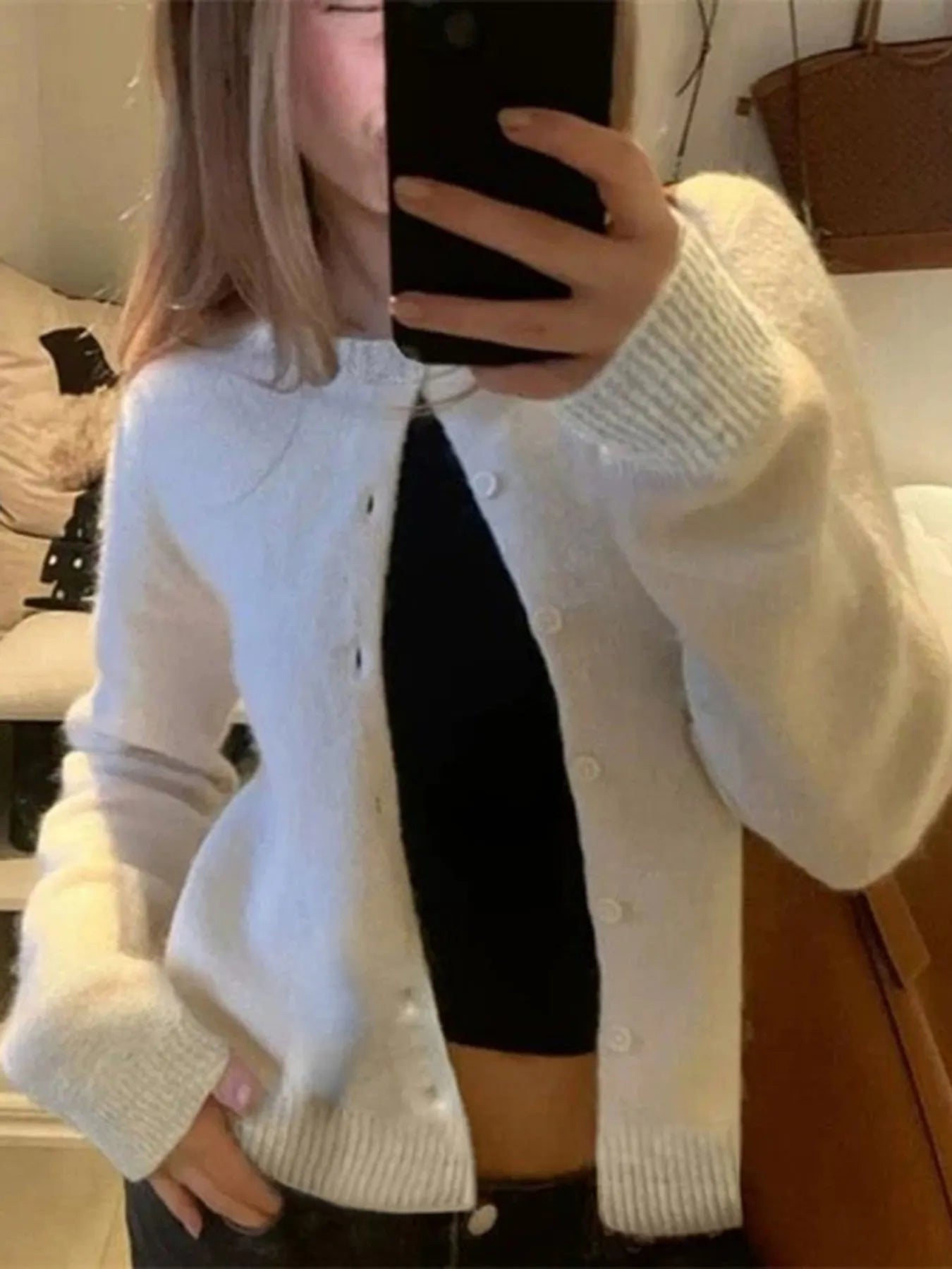 Trendsi Button-Up Cardigan in soft white with long sleeves and cozy fit for casual wear