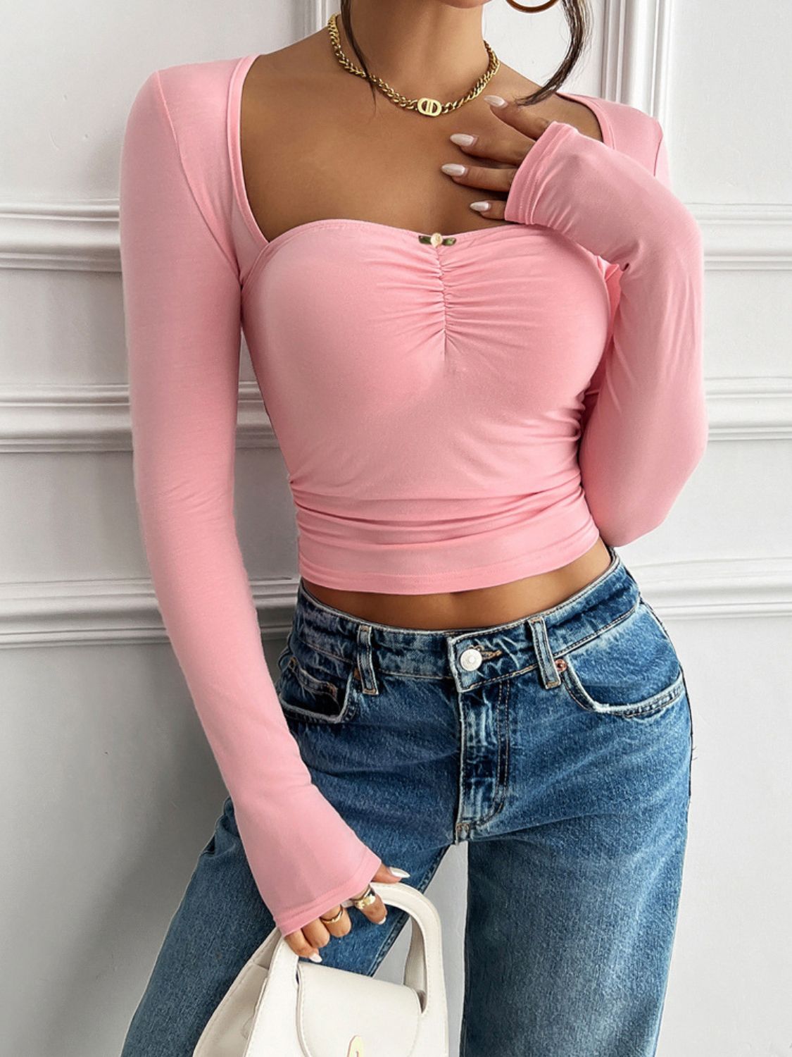Devine Cutout Square Neck Long Sleeve T-Shirt - Fashions Envy