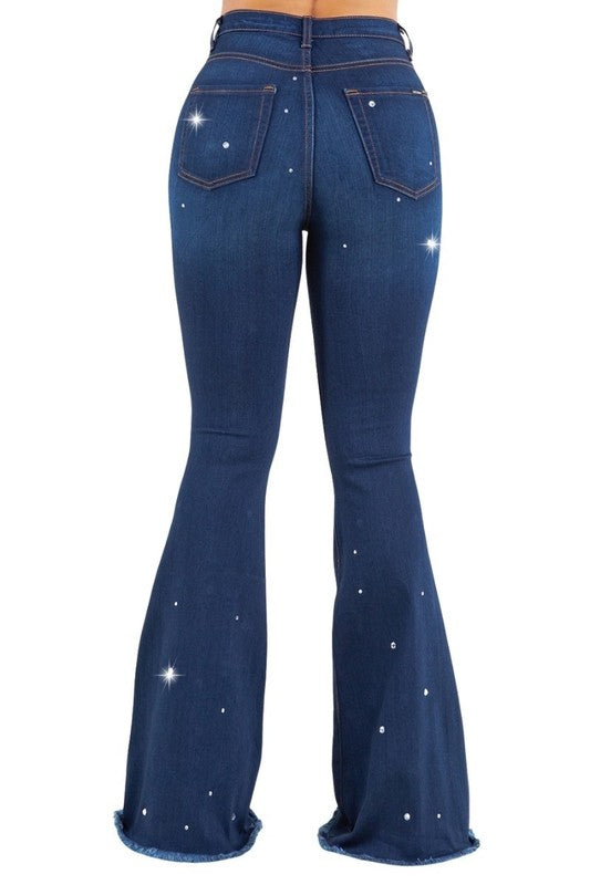 Vegas Glam Bell Bottom High Stretch Dark Jeans 30" Inseam