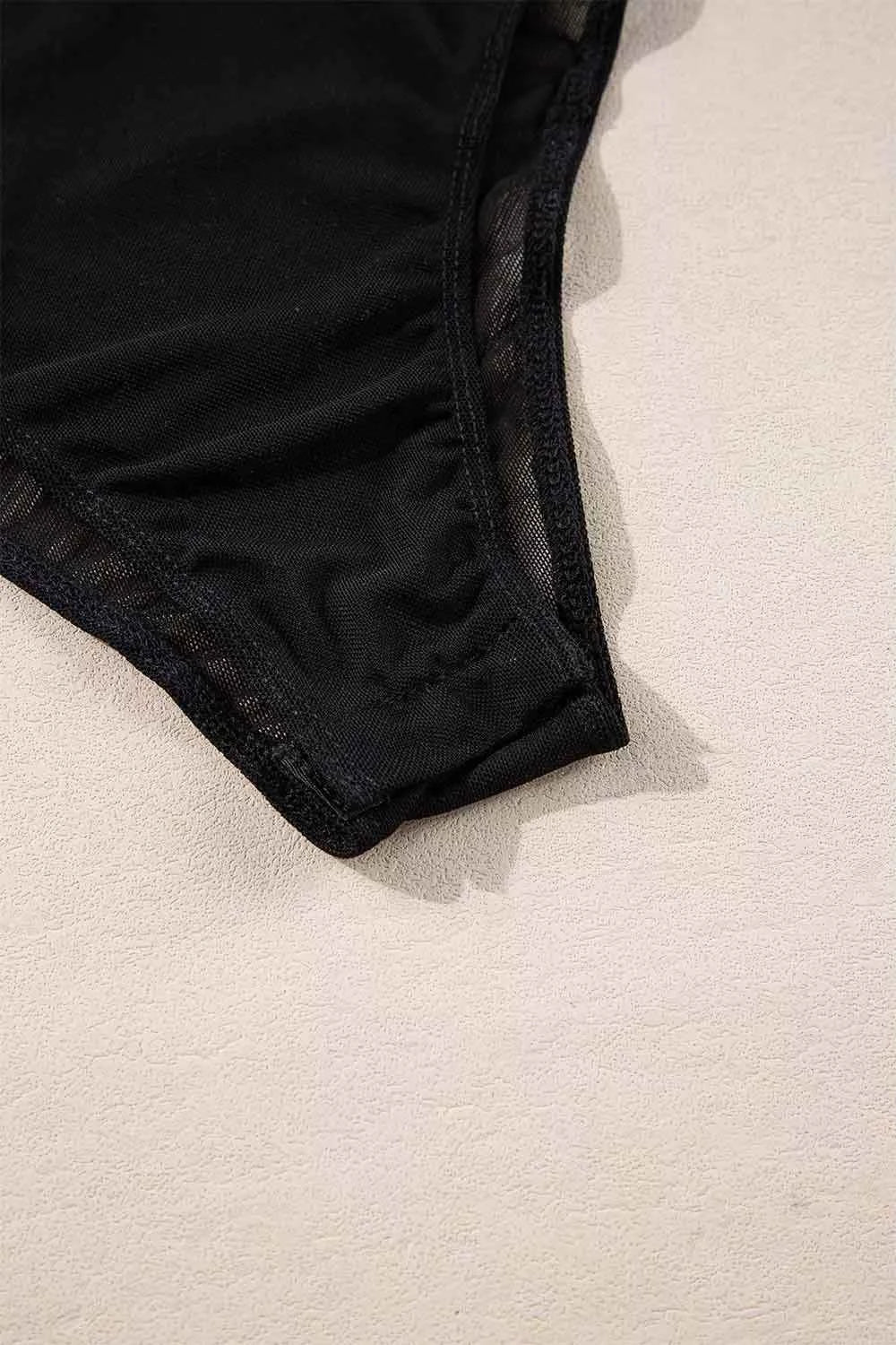 Sheer Rhinestone Bodysuit - Chic Black Long Sleeve