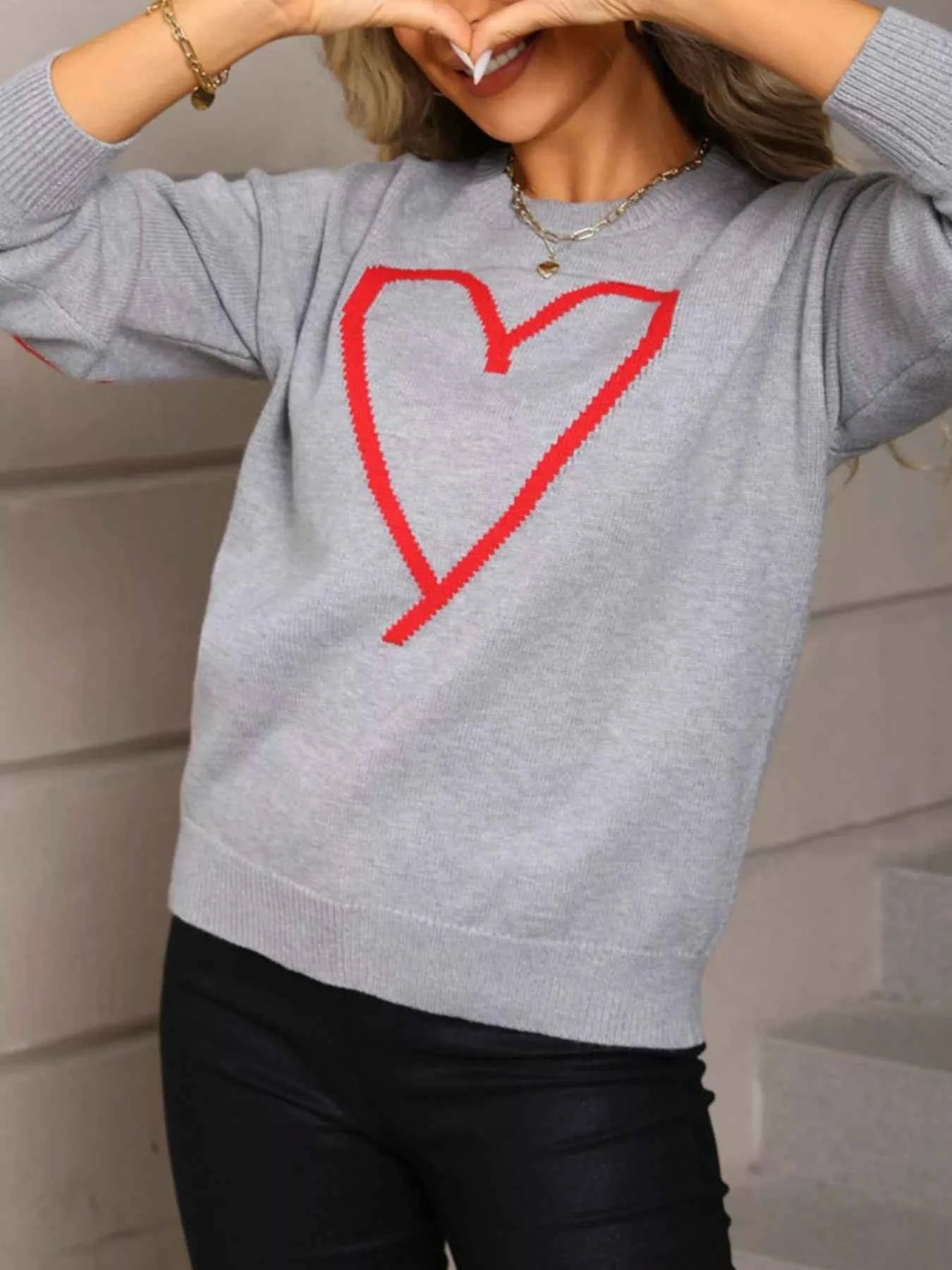 Valentine's Day Heart Graphic Dropped Shoulder Sweater - Fashions Envy