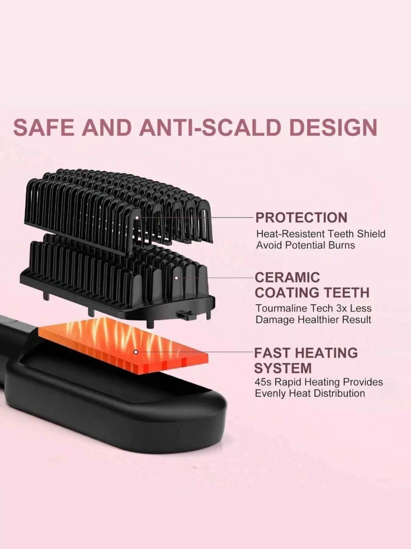 Hair Straightening Comb - Anti-Scald Heated Brush