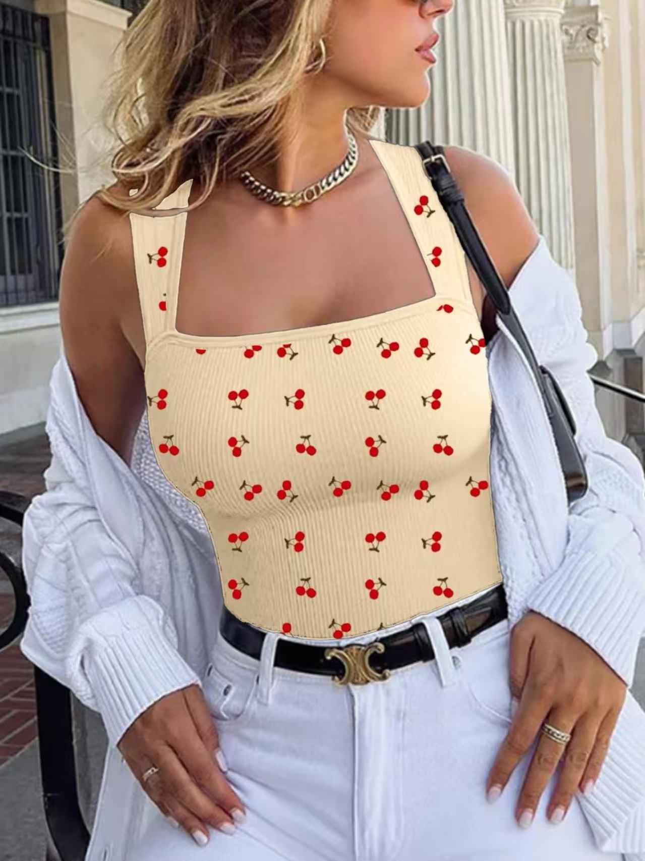 Square Neck Two Pack Bodysuit - High-Waist Vintage Print