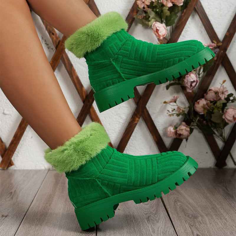Women's Winter Ankle Boots - Thick Sole Plush Snow Boots - Fashions Envy