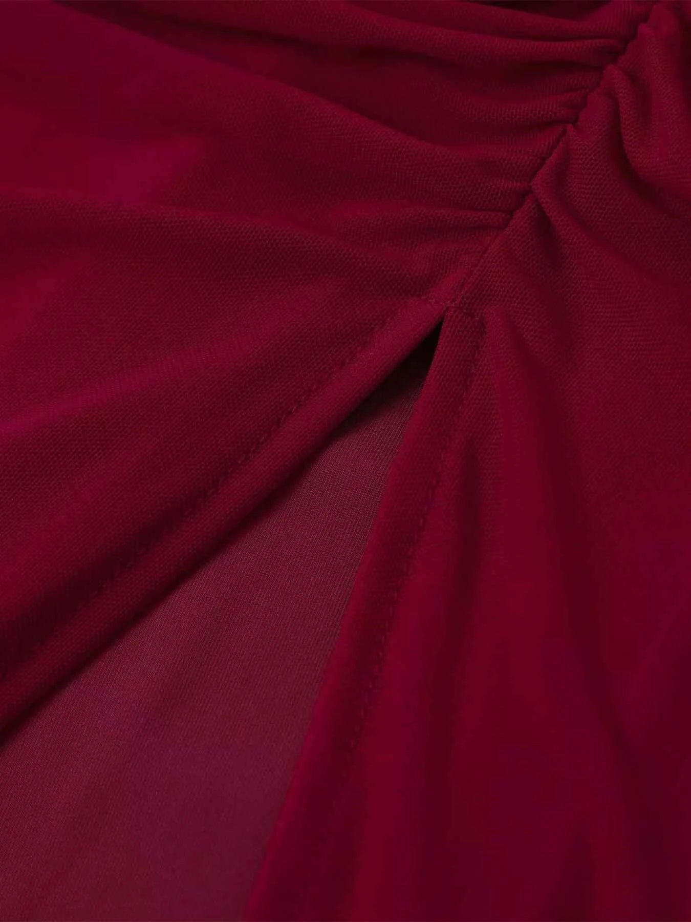 Halter Neck Ruched Slit Maxi Dress