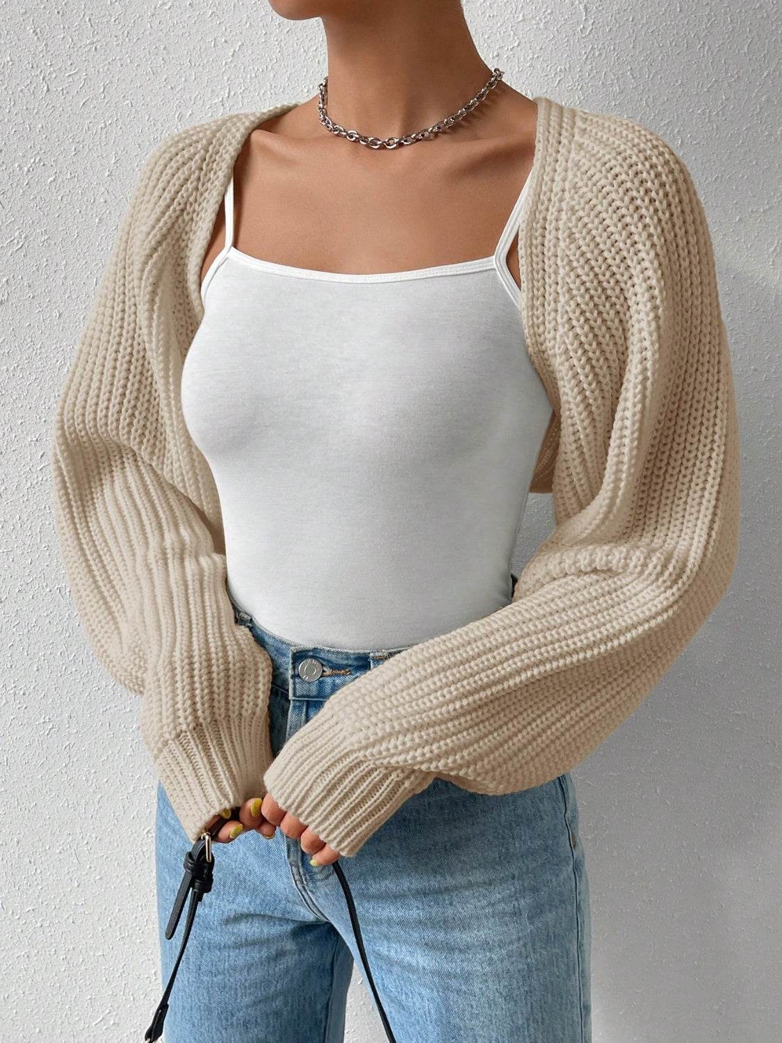 Honey Open Front Long Sleeve Cropped Cardigan - Fashions Envy