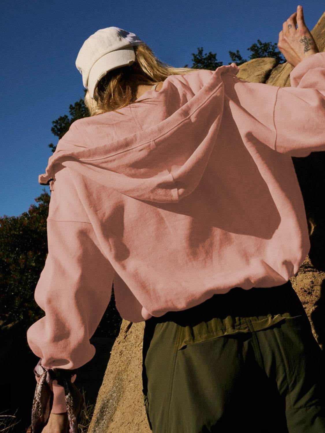 Half Zip Pocketed Dropped Shoulder Hoodie - Fashions Envy