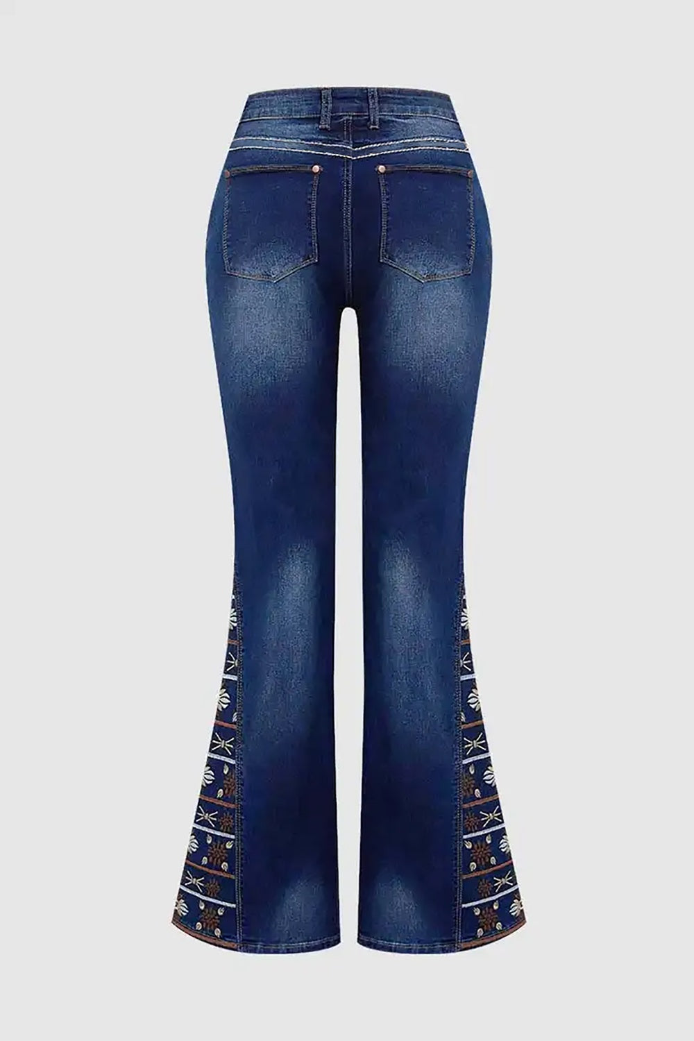 High-Waist Wide Leg Embroidered Jeans - Statement Denim