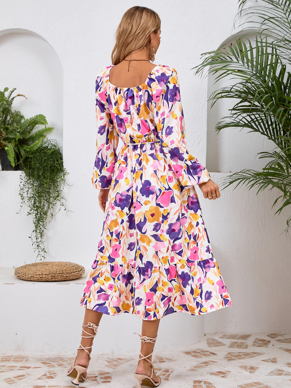 Floral Printed Long Sleeve Midi Dress