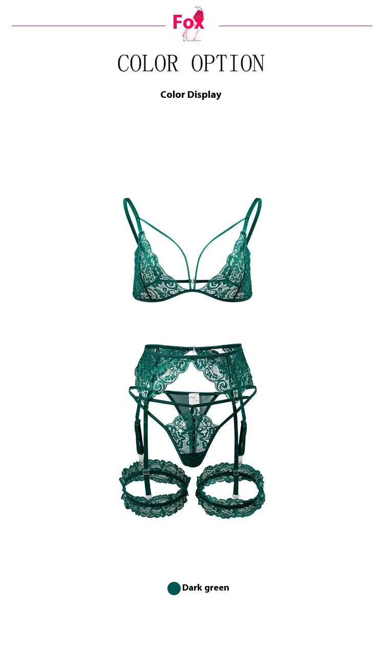 Lace Embroidery Garter Set - 4 Piece T-Back Style - Fashions Envy