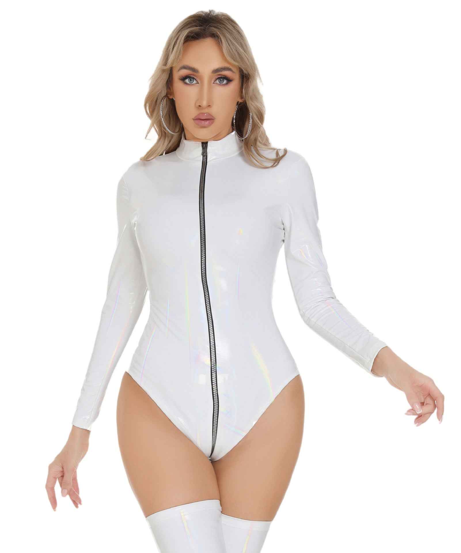 Holographic Bodysuit - Iridescent Zipper Front - Fashions Envy