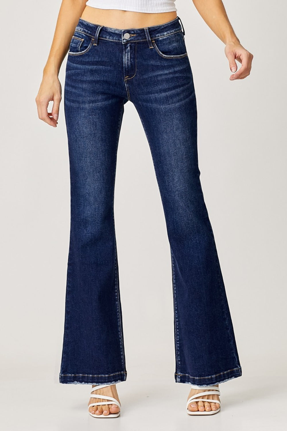 RISEN Full Size Low Rise Flare Jeans - Fashions Envy
