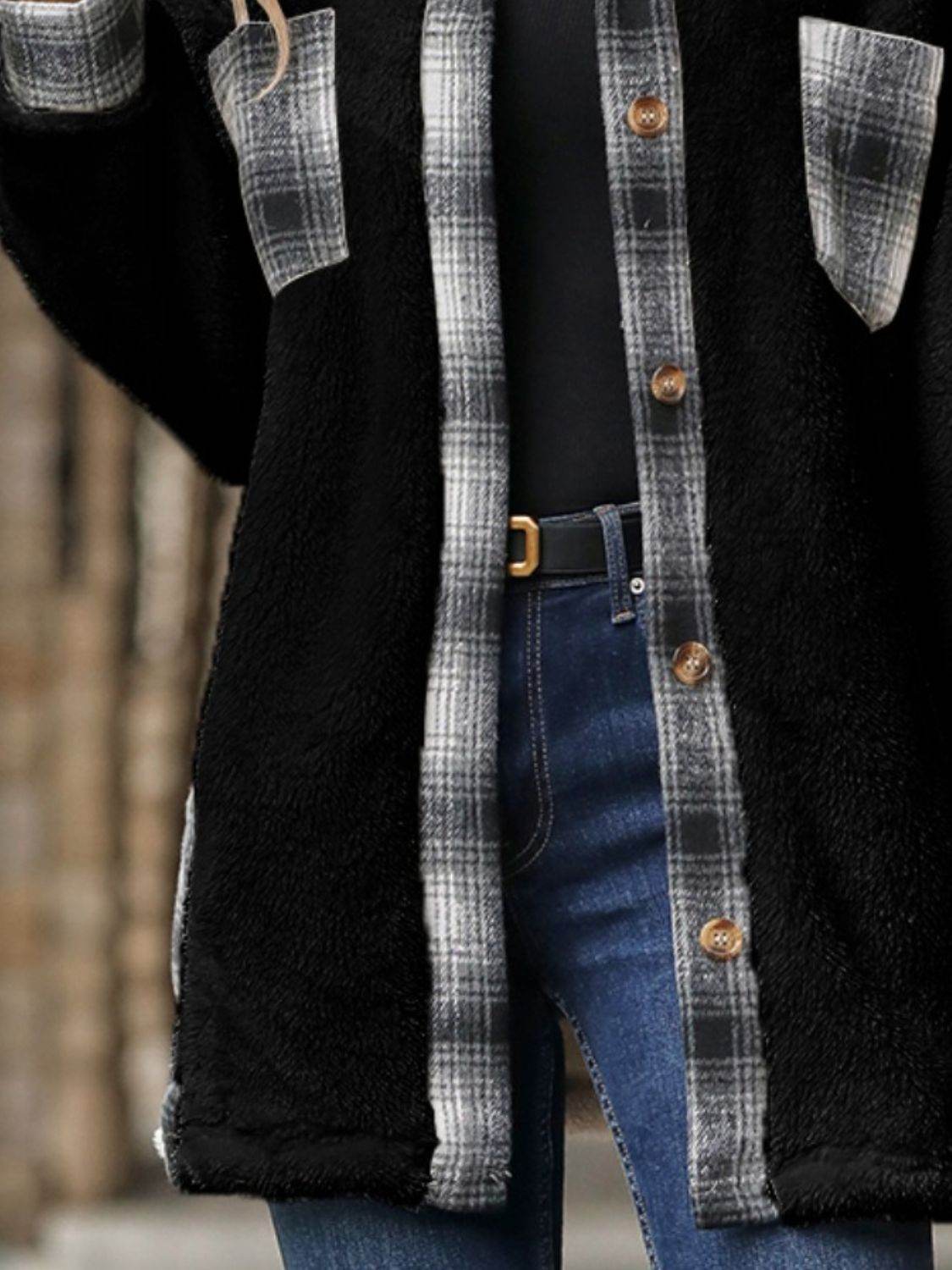 Plaid Contrast Dropped Shoulder Coat - Fashions Envy