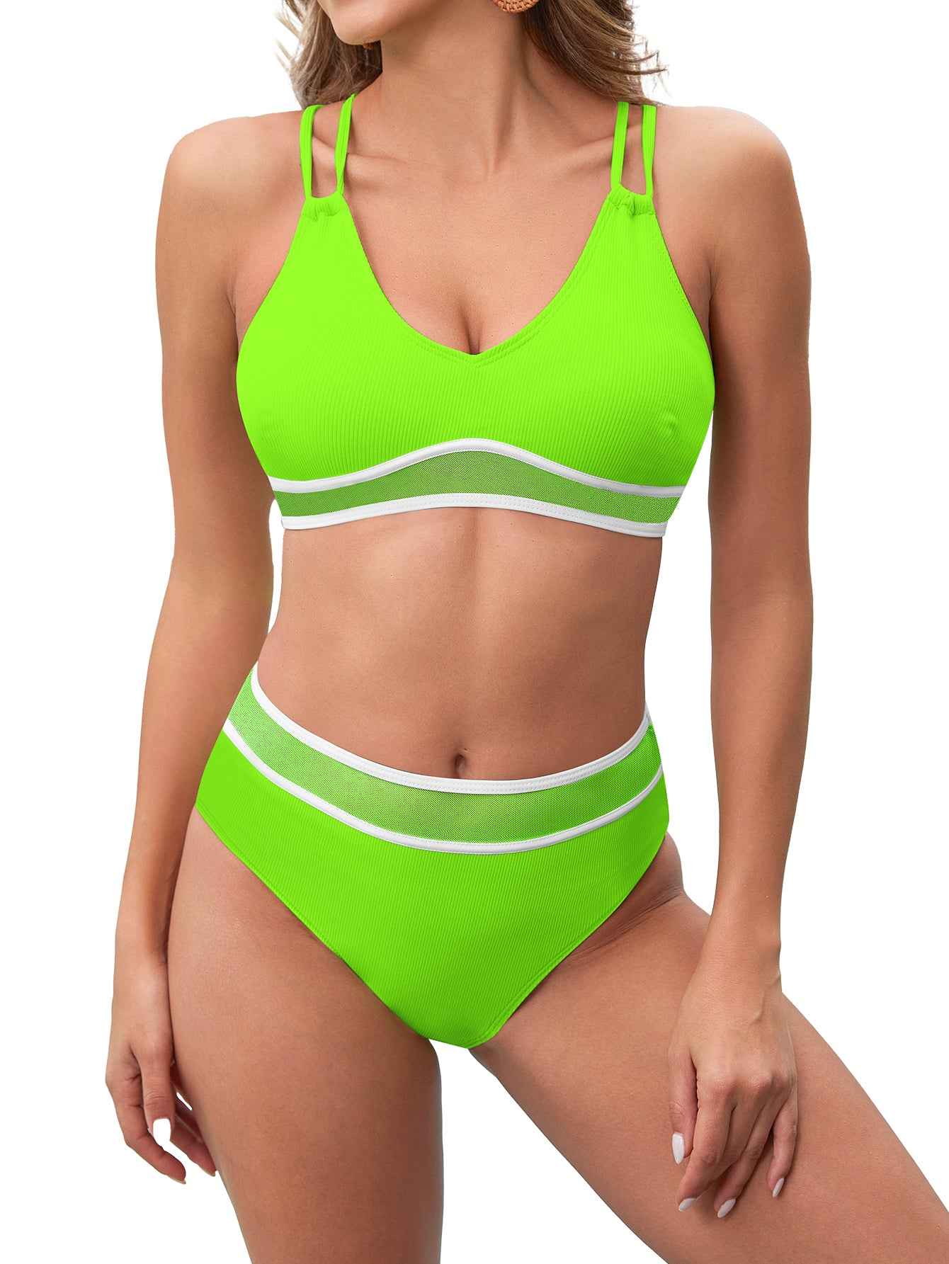High Waist Split Bikini Set - Full Coverage Two Piece
