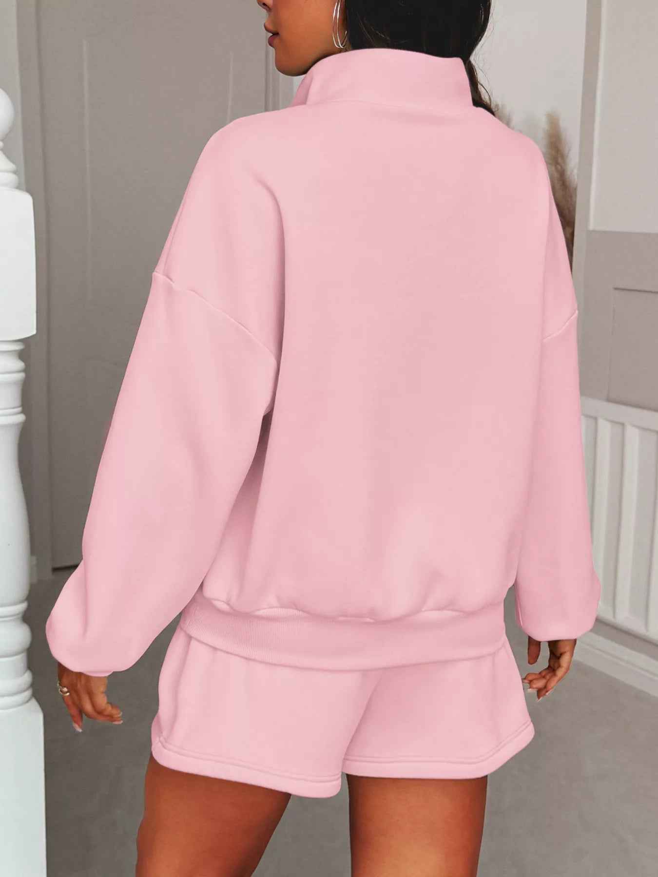 Zip-Up Sweatshirt & Shorts Set - Casual Loungewear - Fashions Envy