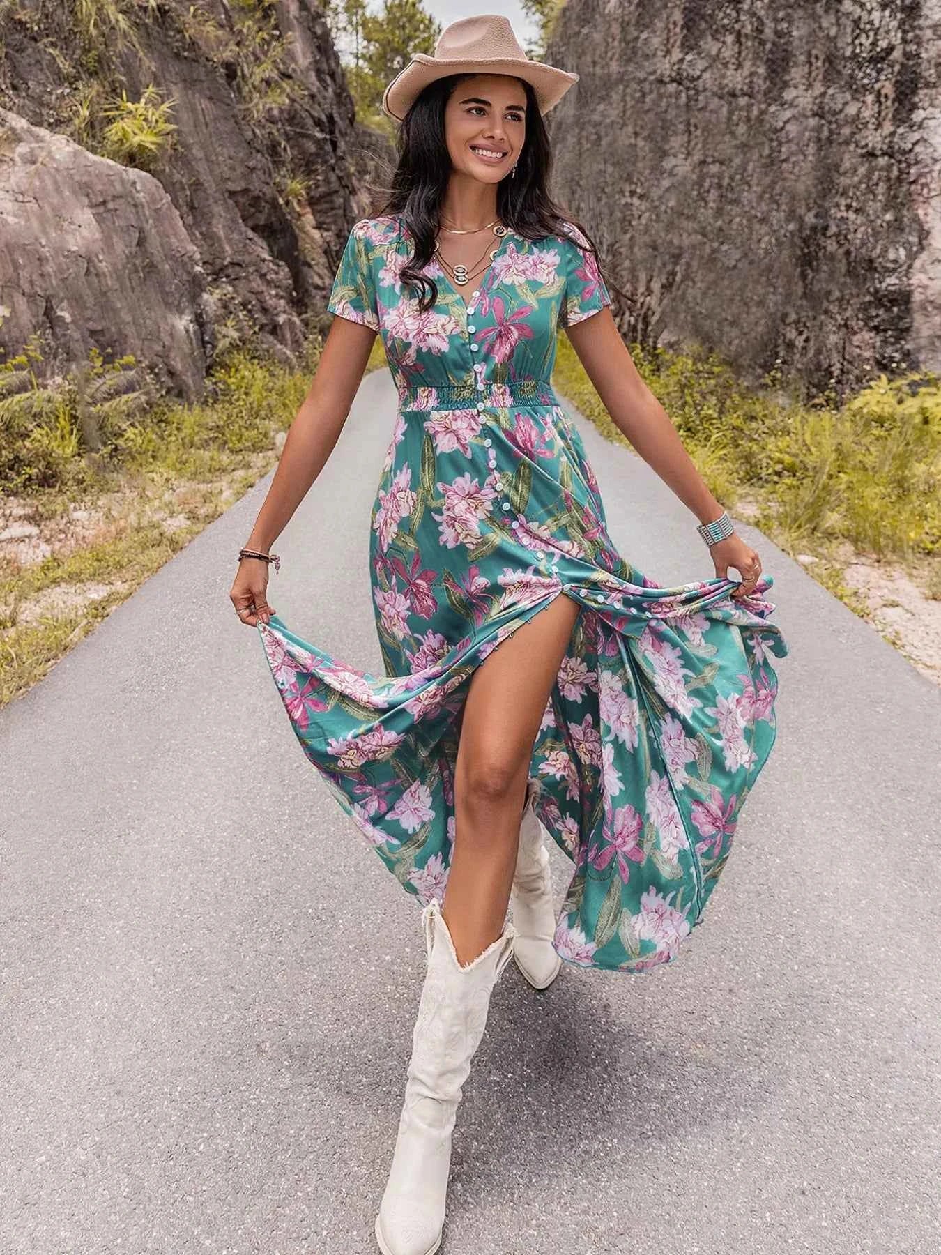 Floral Print Short Sleeve Dress