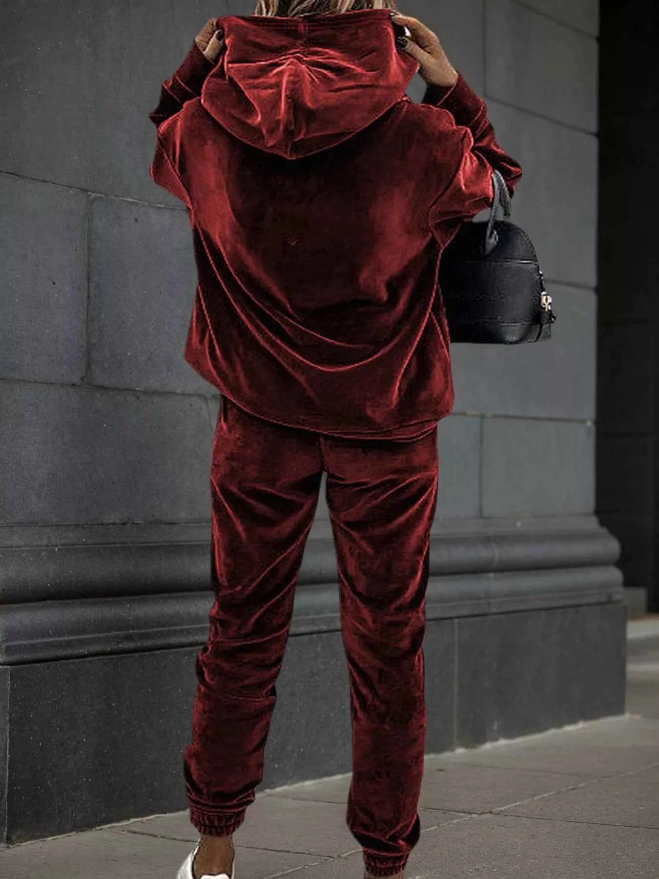 Velvet Long Sleeve Hoodie and Pants Set