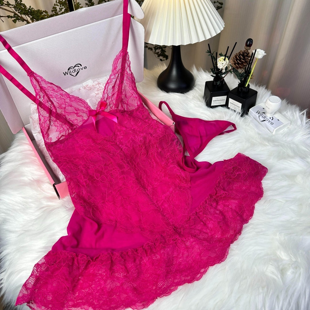 Lace Cami Babydoll Nightdress - Ruffle Hem Style - Fashions Envy