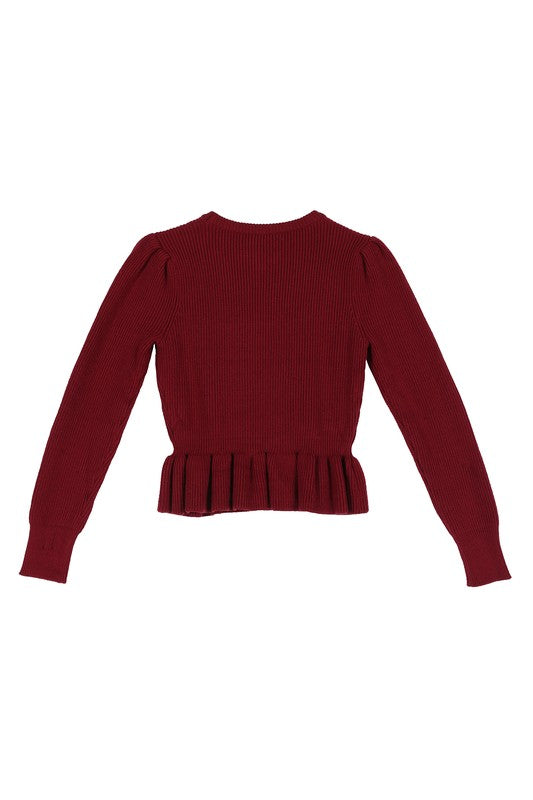 Peplum Round Neck Puff Sleeve Sweater