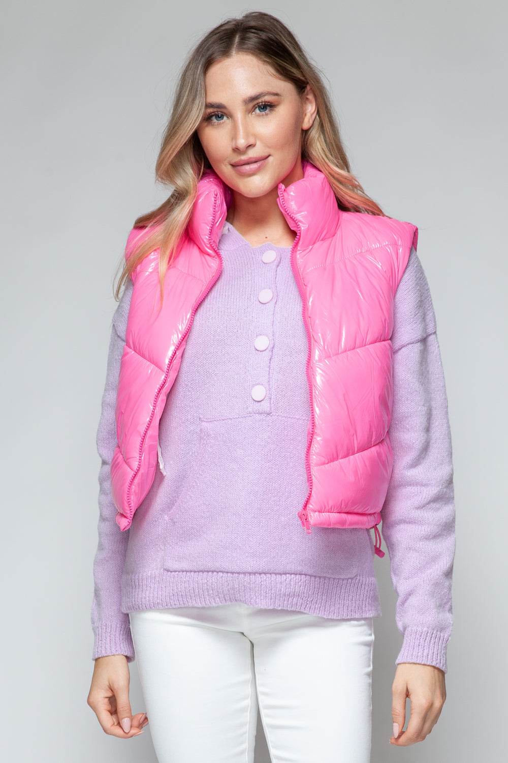 Zip Up Turtleneck Shiny Snobbish Quilted Vest - Fashions Envy