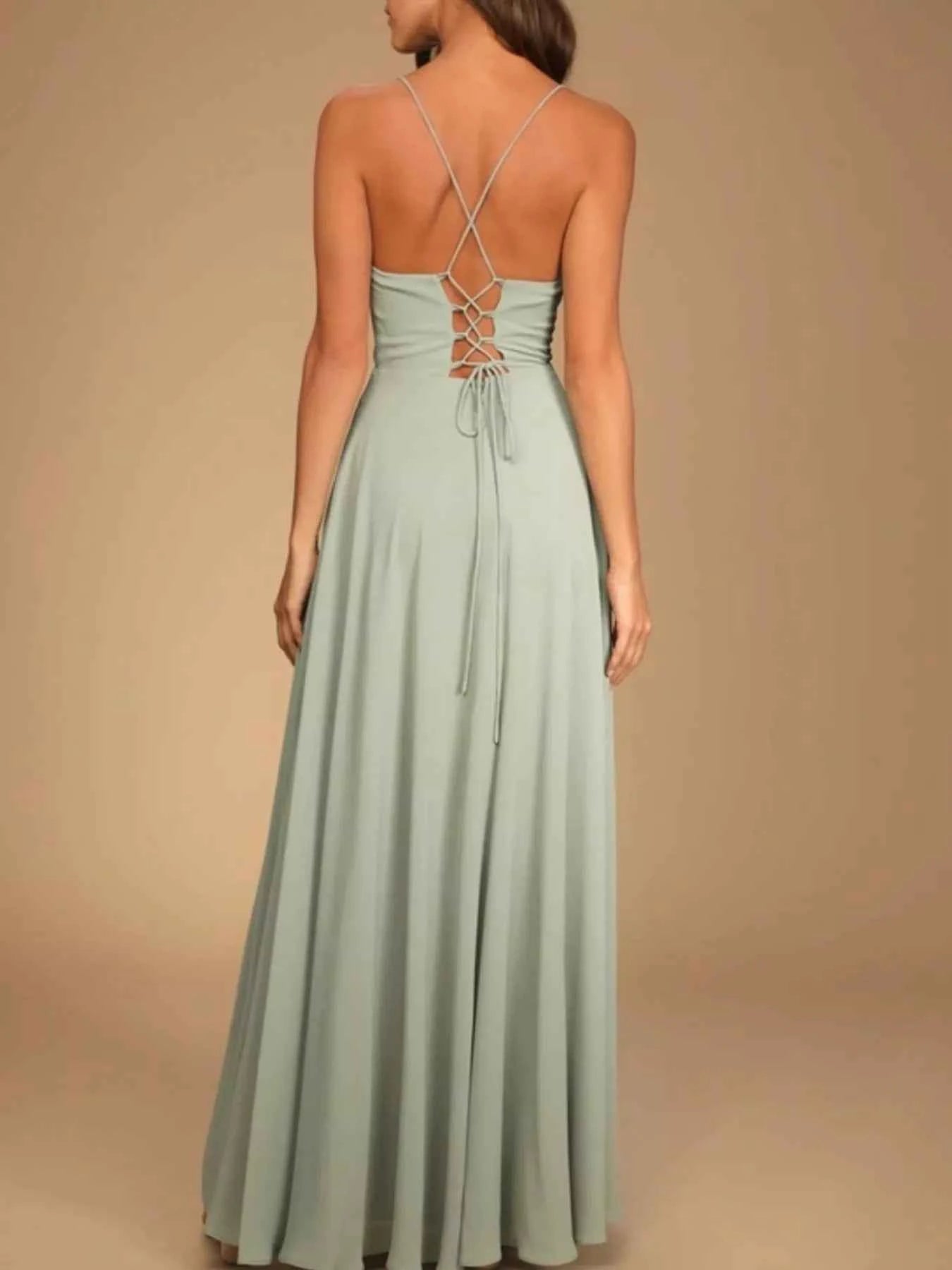 Slit Maxi Dress - Lace-Up Backless Gown