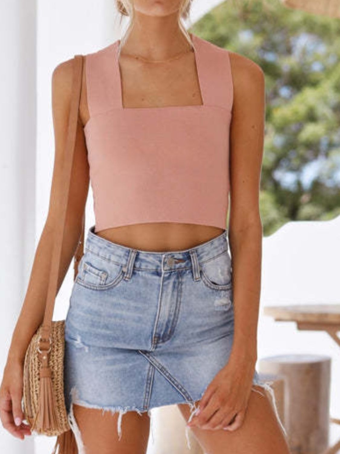 Square Neck Wide Strap Basic Tank Top