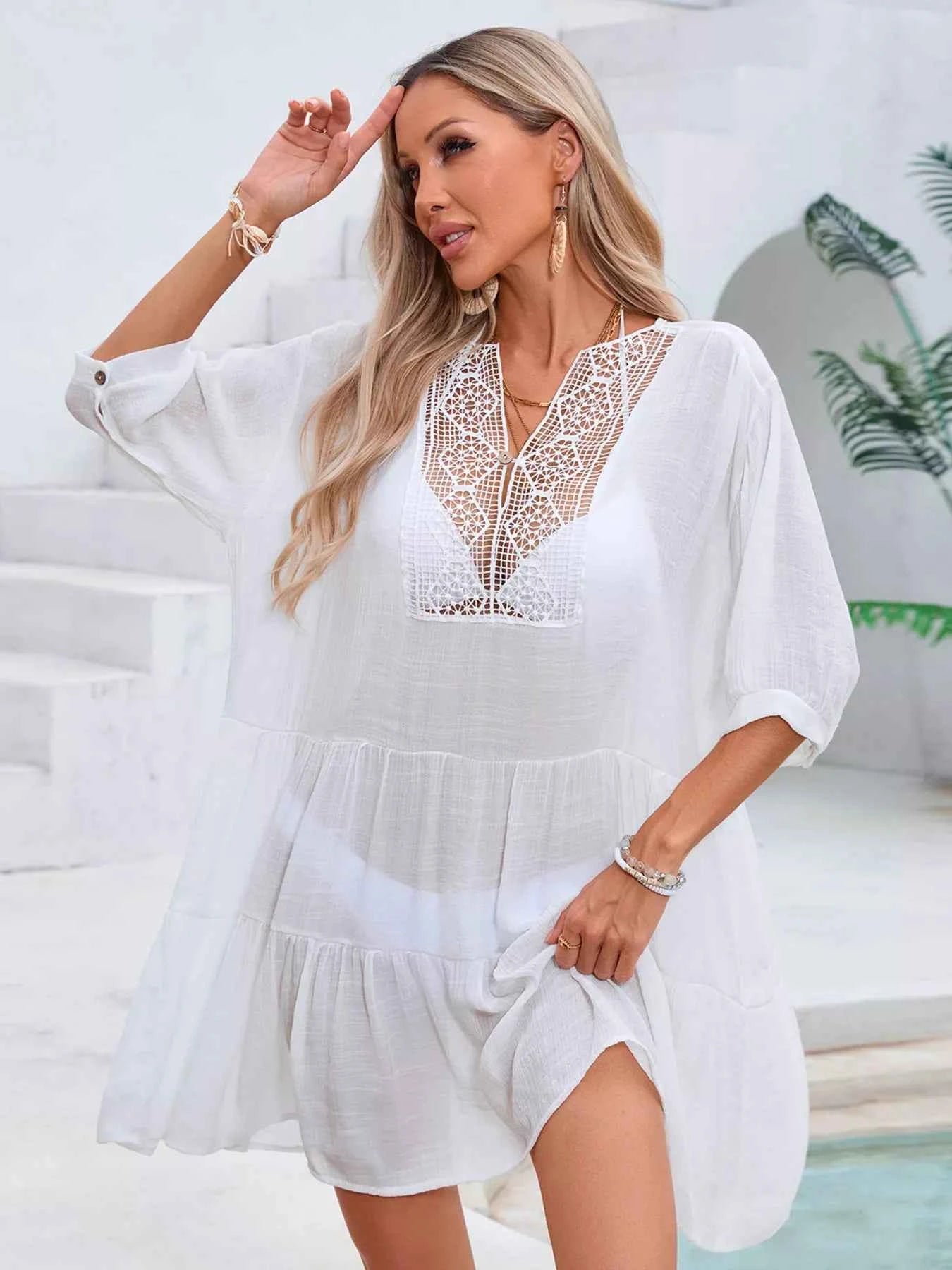 Lace Trimmed Tiered Cover-Up Dress