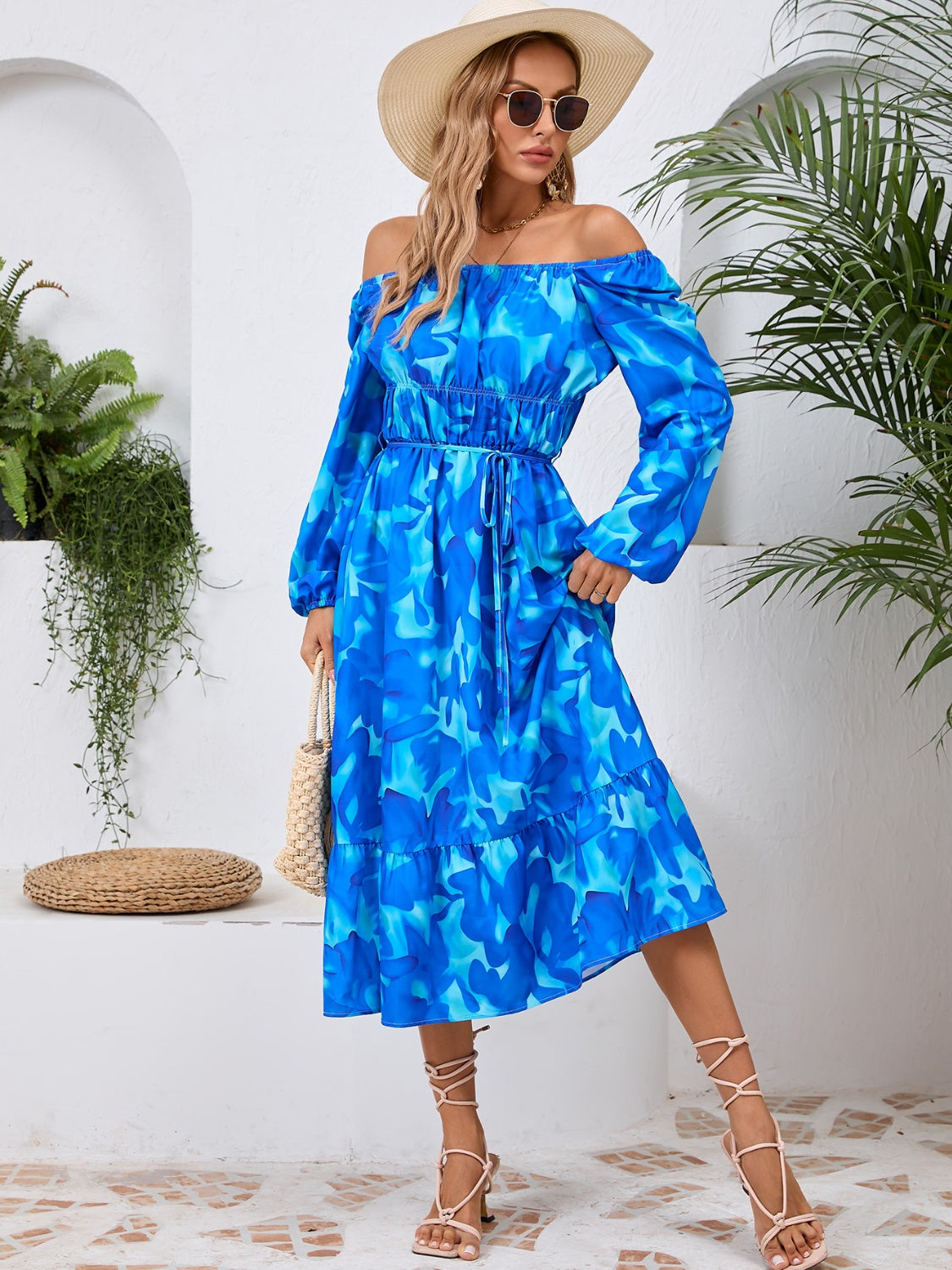 Floral Printed Long Sleeve Midi Dress