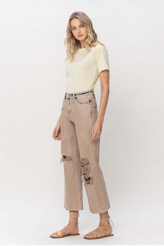 Distressed Casual 90s Vintage Crop Flare