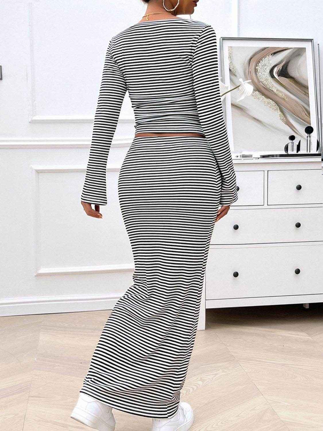 Devine Striped Boat Neck Top and Skirt Set