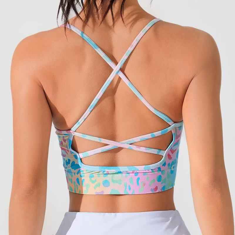 Floral Print Daily Sports Bra - Cross Thin-Strap