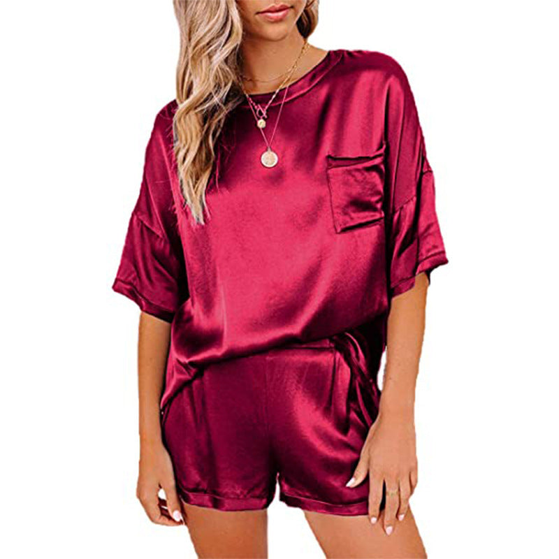 Silk Pajama Set - Short Sleeve Sleepwear Loungewear
