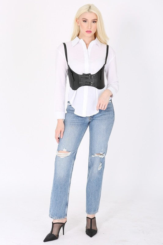 Black Underbust Shoulder Strap Corset Belt