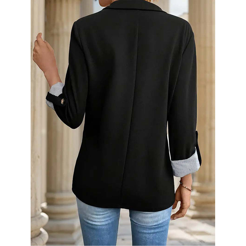 Open Front Blazer - Rolled Sleeve Office Jacket