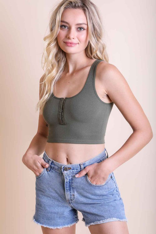 Cropped Ribbed Hook Eye Sleeveless Brami