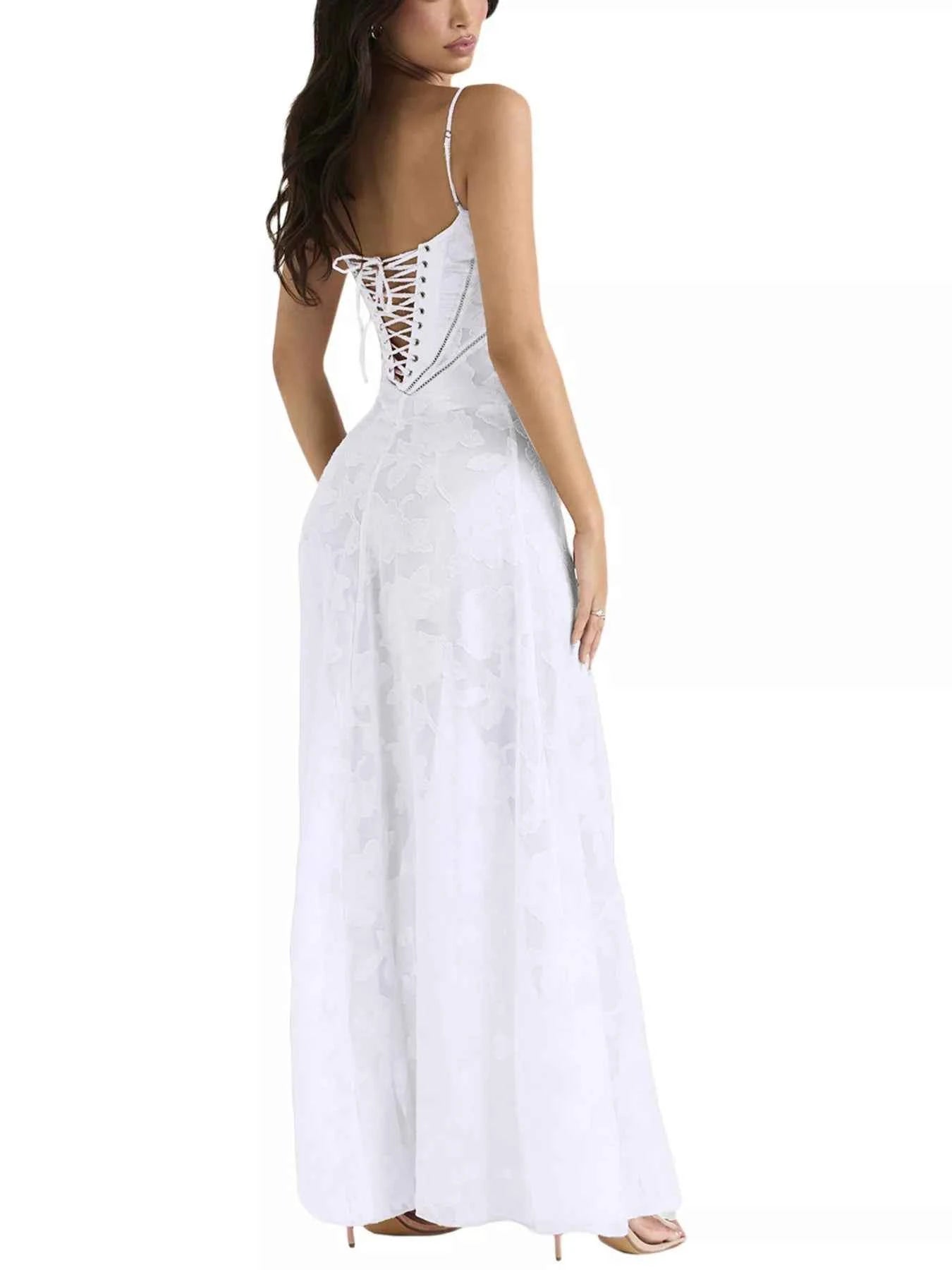 Lace Spaghetti Strap Maxi Dress - Elegant Floor Length