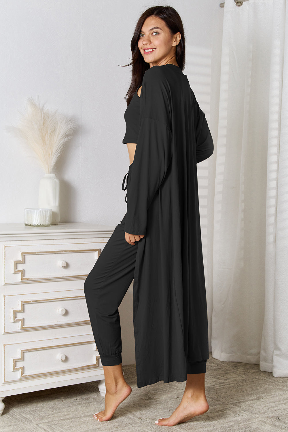 Crop Tank Top & Capri Pants with Long Cardigan Set