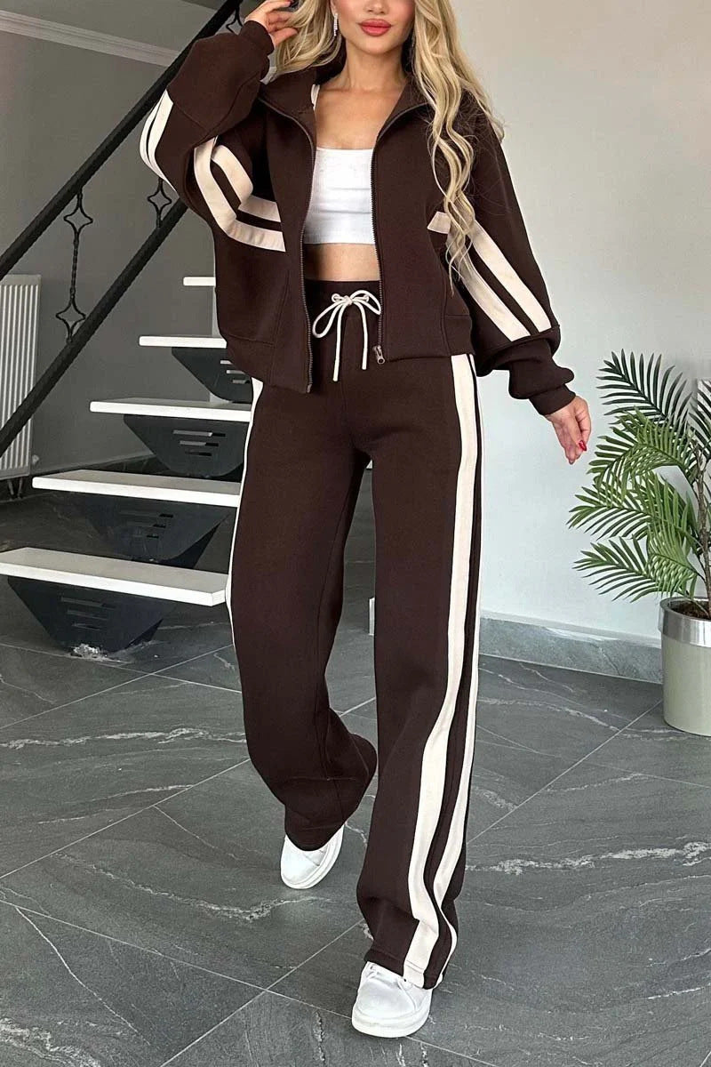 Y2K Striped Casual Sports Suit - Chic Athleisure Wear