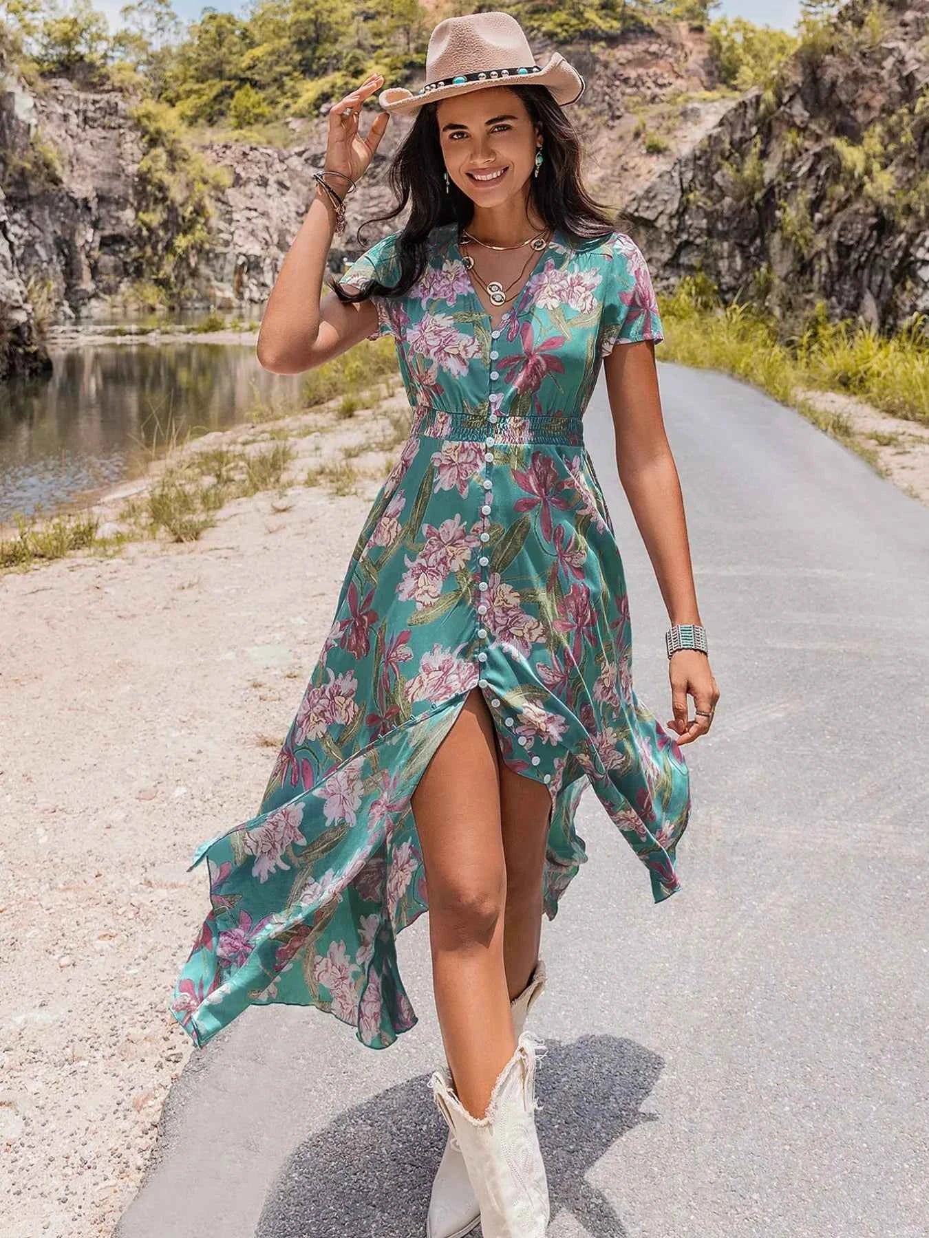 Floral Print Short Sleeve Dress