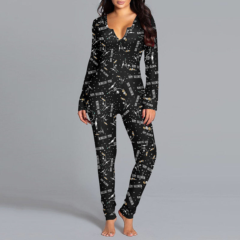 Halloween Jumpsuit Pajamas - Long Sleeve Printed Loungewear