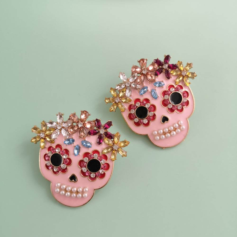 Skull Rhinestone Alloy Earrings - Fashions Envy