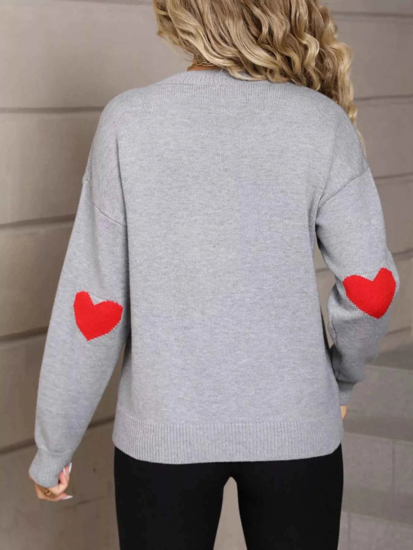 Valentine's Day Heart Graphic Dropped Shoulder Sweater - Fashions Envy
