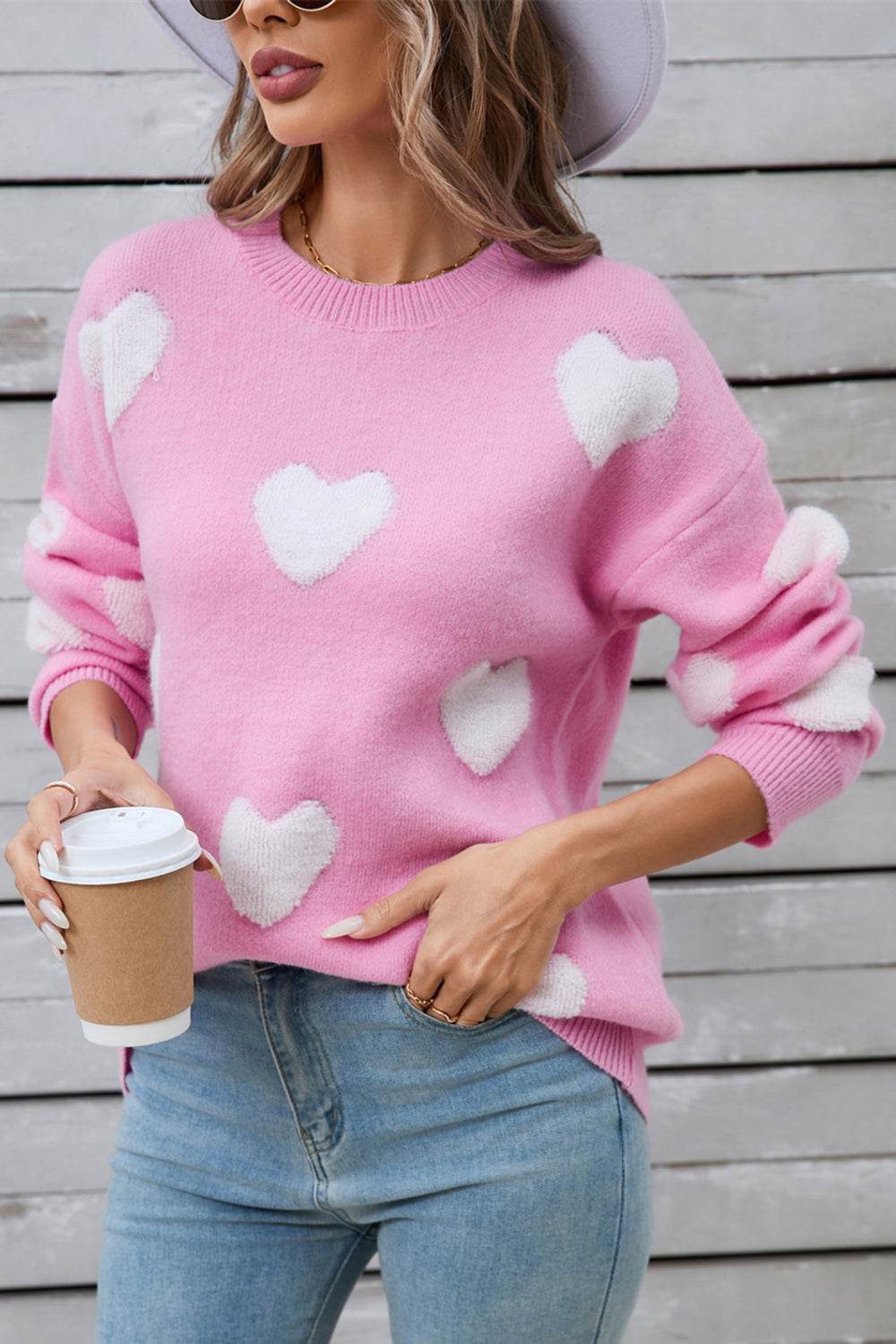 Angel Wings Heart Round Neck Long Sleeve Sweater - Fashions Envy
