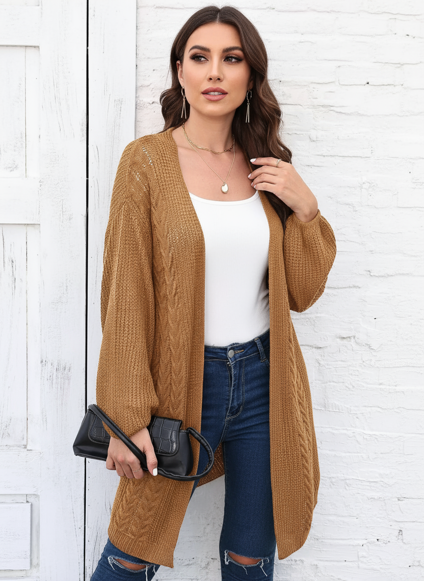 Camel cable knit cardigan