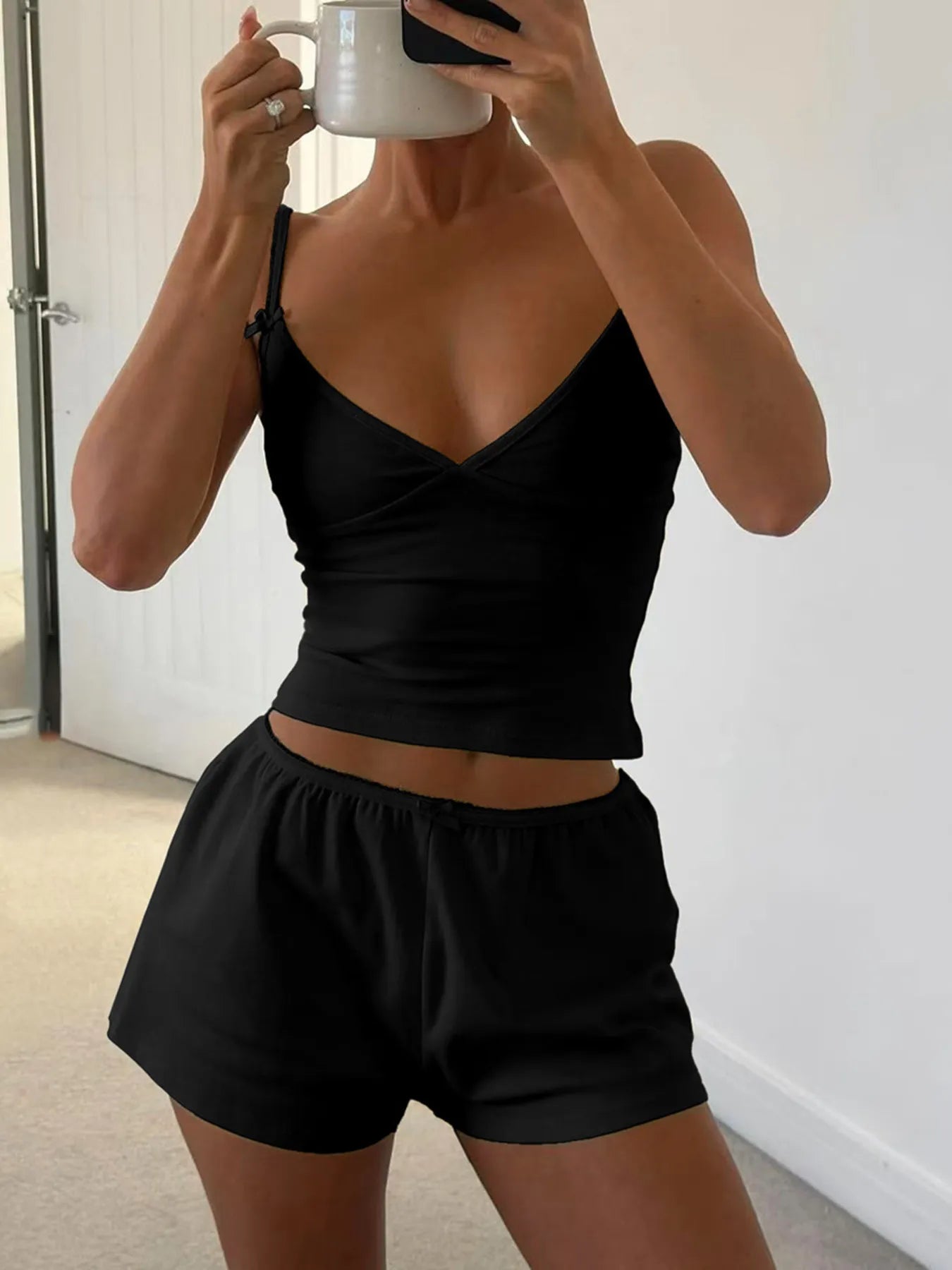 Trendsi Black Cami and Shorts Set for Comfortable Casual Wear at Home