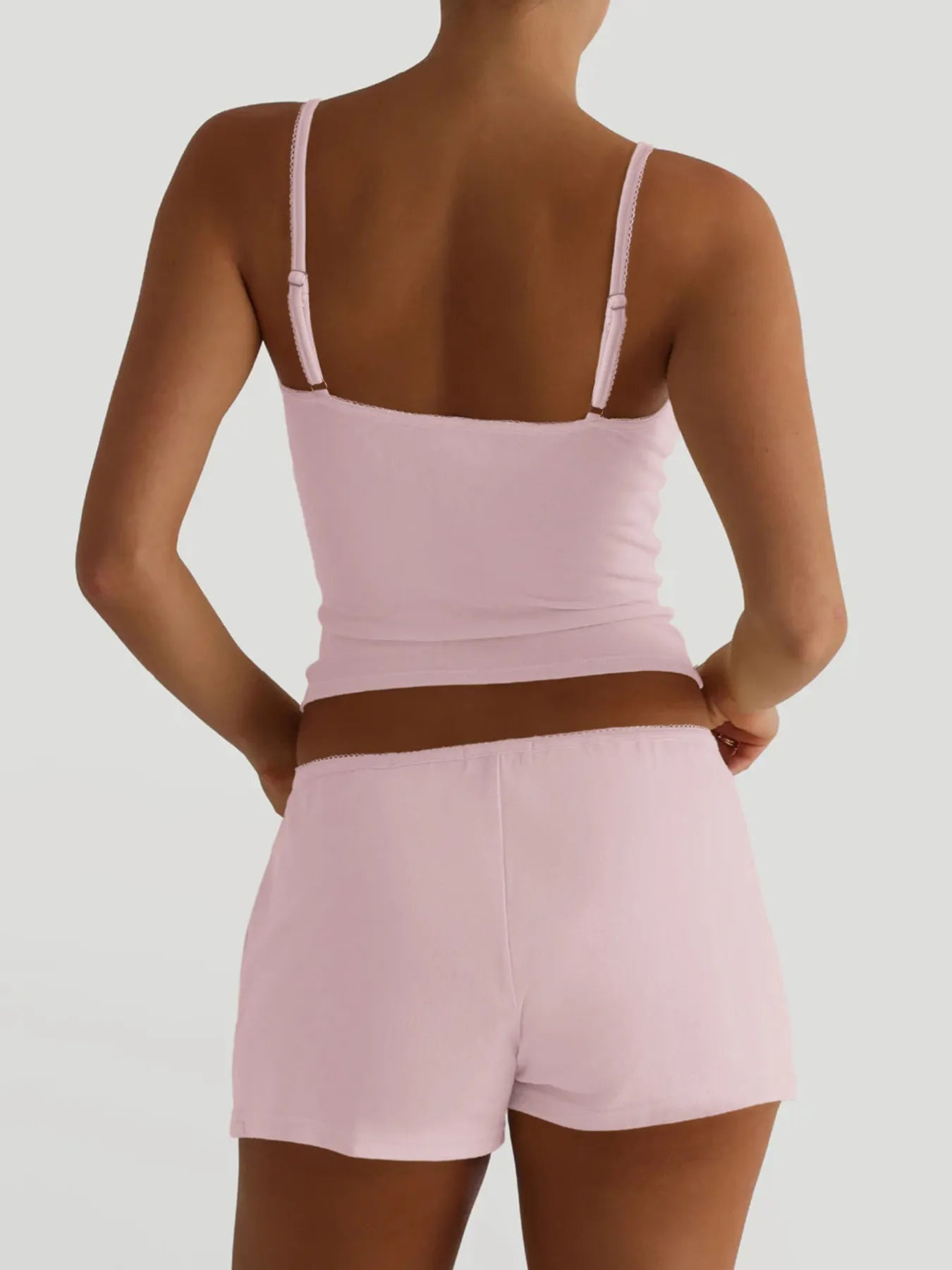 Trendsi Cami and Shorts Set in soft pink, perfect for loungewear and casual style