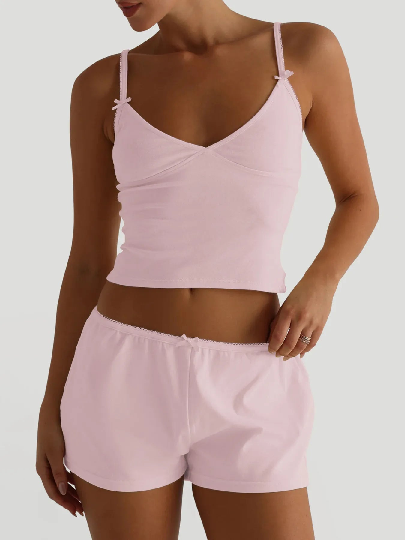 Trendsi Cami and Shorts Set in Soft Pink Ideal for Comfortable Summer Lounging