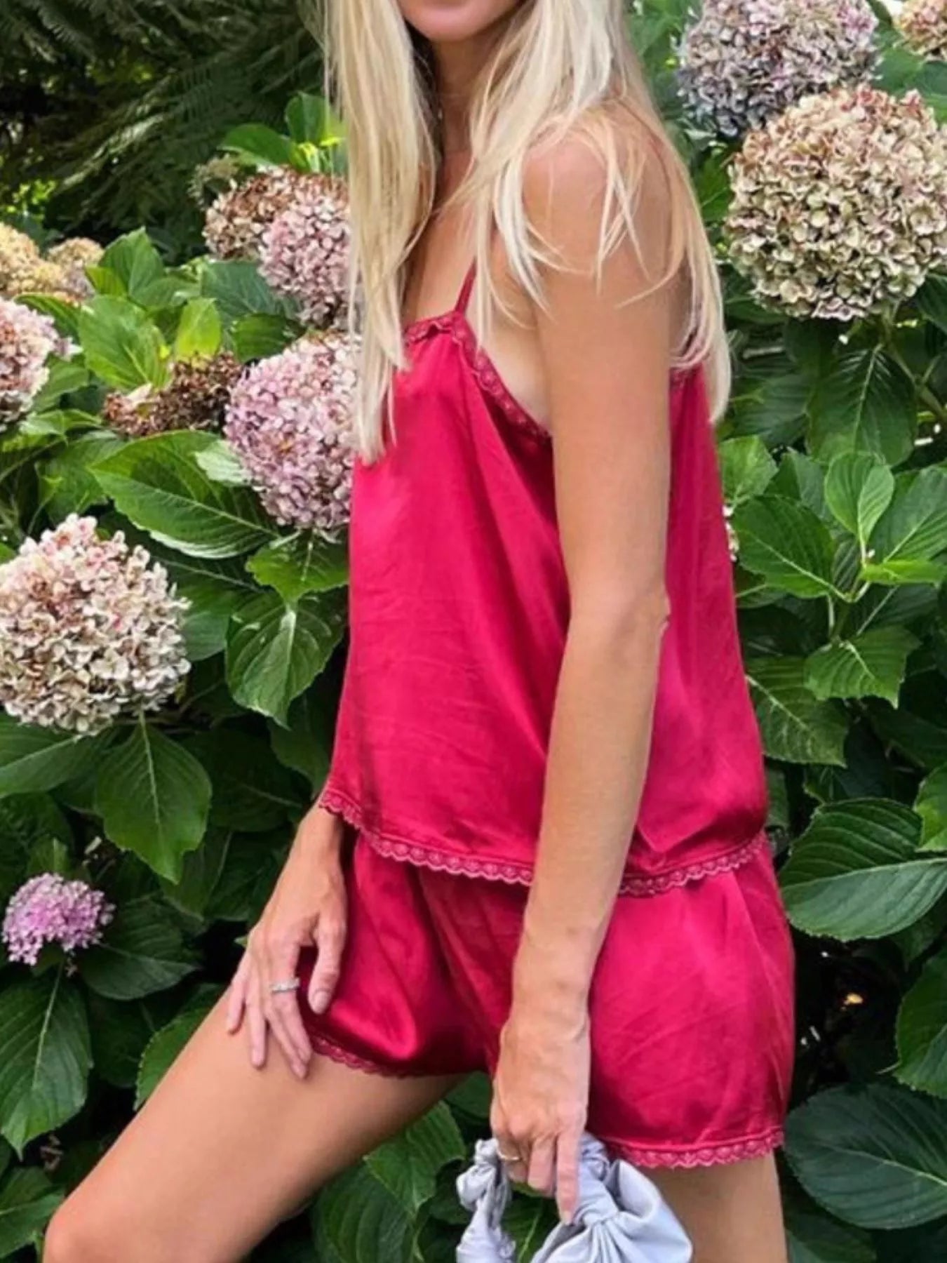 Trendsi Cami and Shorts Set in vibrant red, perfect for casual summer wear with a stylish look