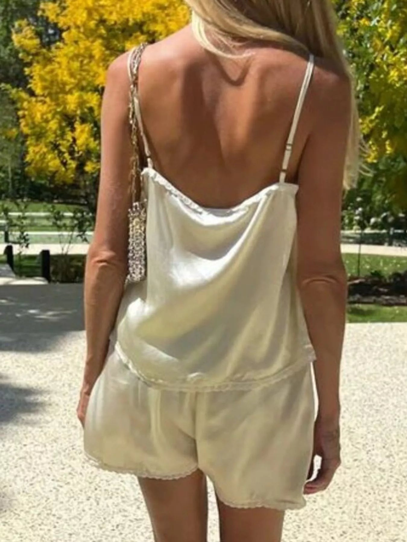 Trendsi Cami and Shorts Set in Cream with Adjustable Straps and Relaxed Fit