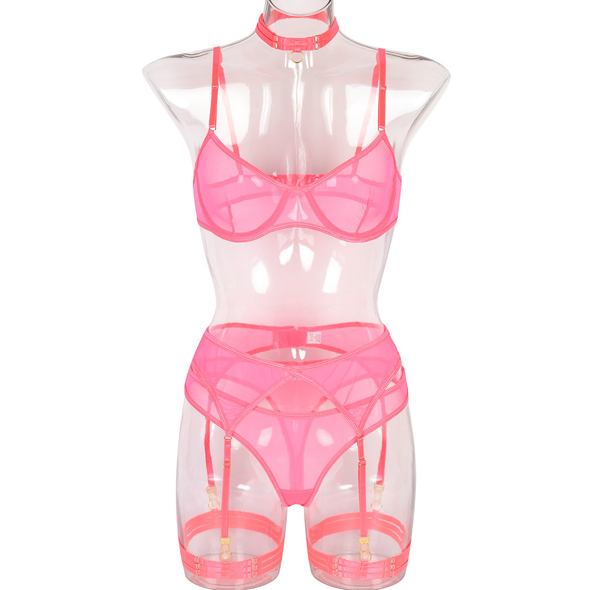 Mesh Garter Set - 4PC Intimate Set with Choker Collar
